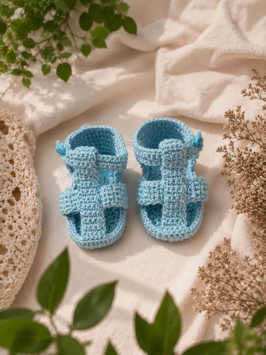 Patucos artesanales de bebé tejidos en crochet, suaves y coloridos.